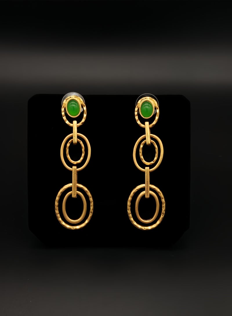 Long earrings with double hoops in light gold - Image 4