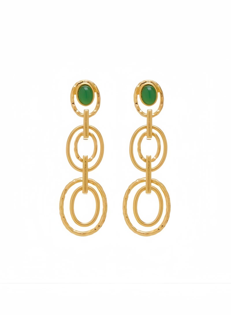 Long earrings with double hoops in light gold - Image 1