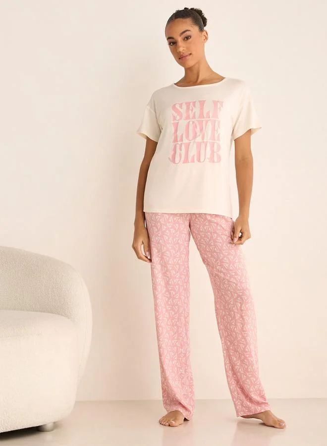 Splash FAV Typographic Print T-shirt and Pyjama Set