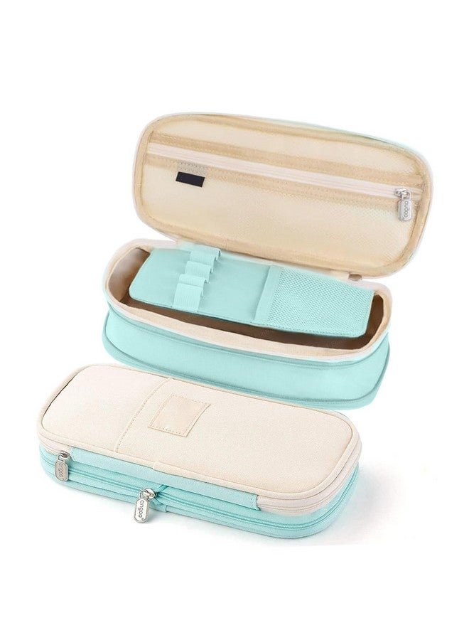 FunBlast Large Capacity Pencil Case, Multiple Compartment Double Zipper Portable Pencil Pouch, Aesthetic Pouch, Kawaii Pencil Case, Cute Pouches for Girls, Stationary Organizer Bag (Seagreen) - Image 1