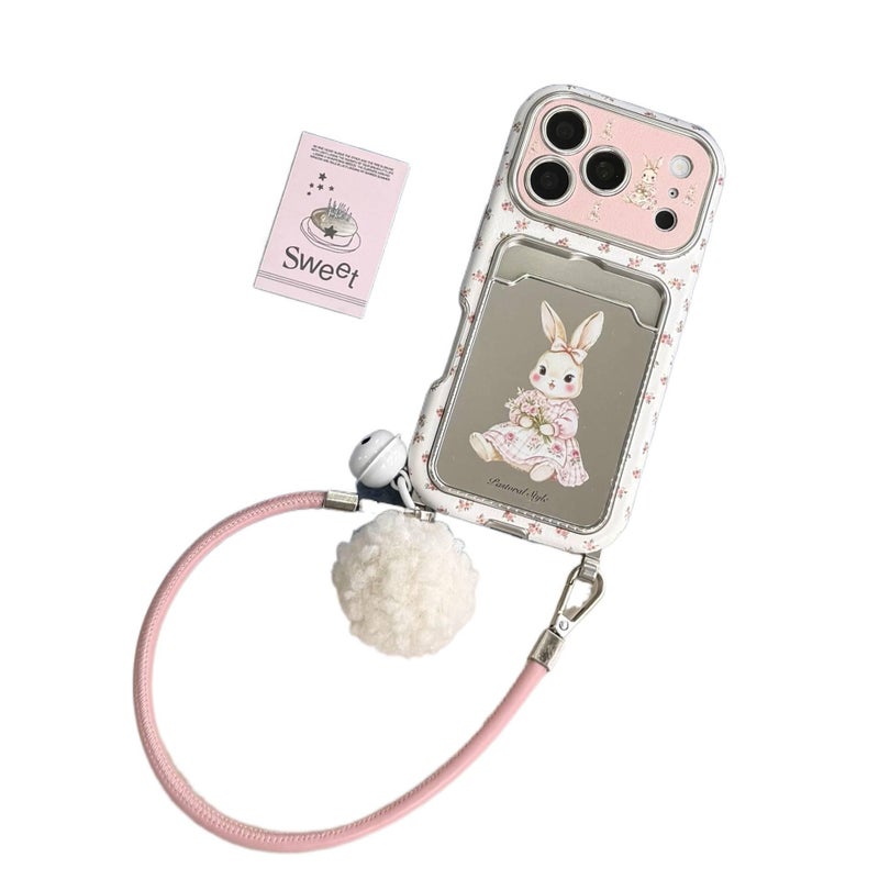 iPhone 15 Pro Max TPU Protective for iPhone 15 15 Plus 15 Pro 15 Pro Max with Card Holder and Small Flower Pattern and Rabbit Pattern in Pink - Image 4