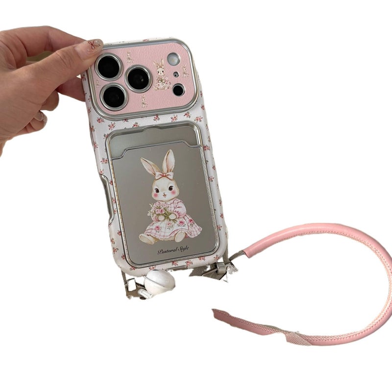 iPhone 15 Pro Max TPU Protective for iPhone 15 15 Plus 15 Pro 15 Pro Max with Card Holder and Small Flower Pattern and Rabbit Pattern in Pink - Image 2