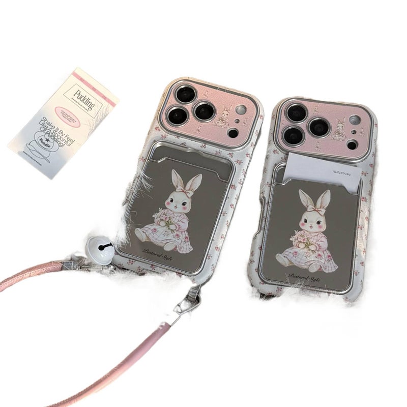 iPhone 15 Pro Max TPU Protective for iPhone 15 15 Plus 15 Pro 15 Pro Max with Card Holder and Small Flower Pattern and Rabbit Pattern in Pink - Image 5