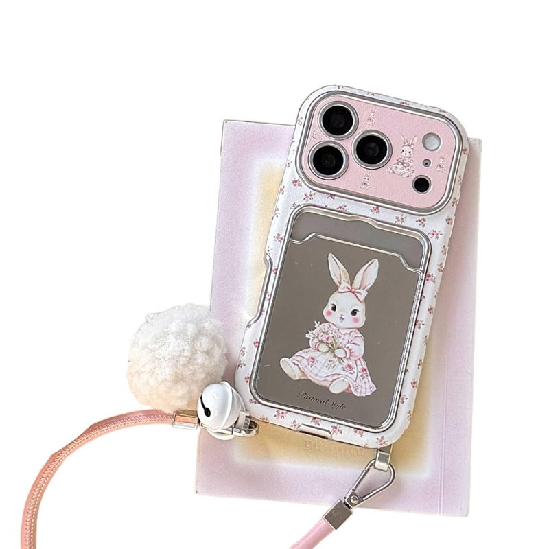 iPhone 15 Pro Max TPU Protective for iPhone 15 15 Plus 15 Pro 15 Pro Max with Card Holder and Small Flower Pattern and Rabbit Pattern in Pink - Image 3