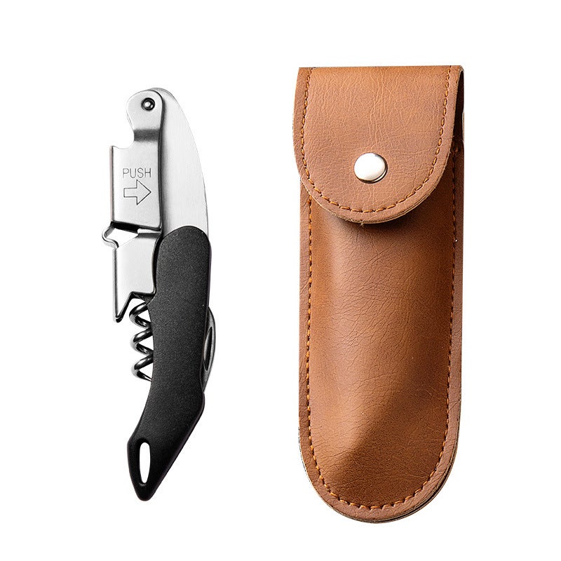 Red Wine Bottle Opener Stainless Steel Multifunctional Haima Knife Beer Opener Portable Wine Knife Starter Home High-endJD-01 black plastic handle wine knife + leather case JD-01 black plastic handle wine knife + leather case