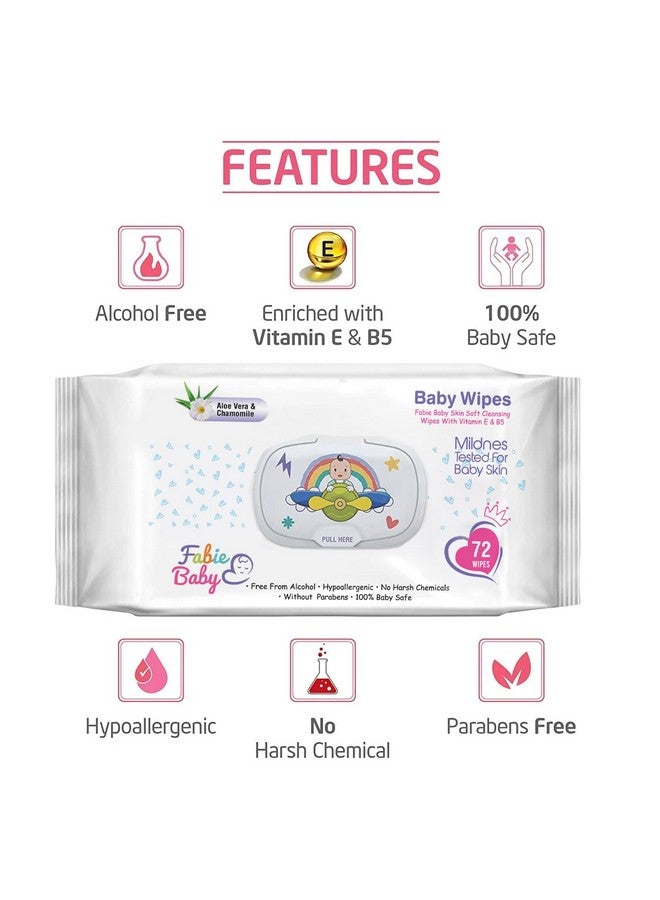 Fabie Baby Wipes For New Born Baby With Vitamin E & B5, 100% Paraben Free, No Harsh Chemicals, Safe For Delicate Skin, Hypoallergenic, 144 Wipes - Image 2