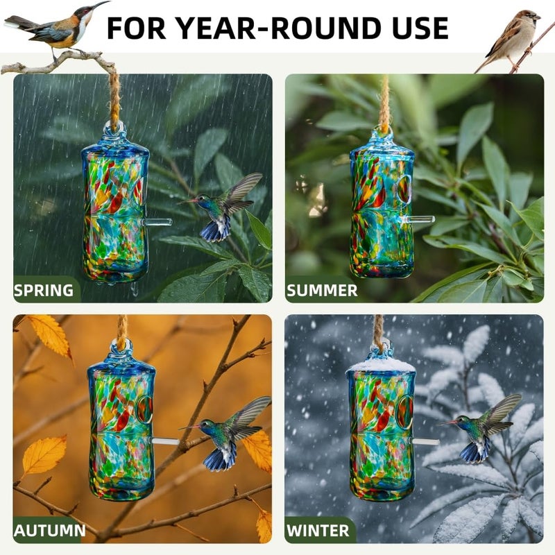 WOSIBO 2 Pack Hummingbird Houses for Outside Hanging Hand Blown Glass Hummingbird Accessories Nest House Bird Houses for Outdoor Patio Garden Decoration - Image 5
