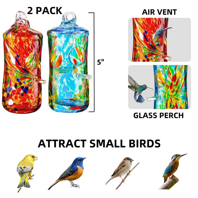WOSIBO 2 Pack Hummingbird Houses for Outside Hanging Hand Blown Glass Hummingbird Accessories Nest House Bird Houses for Outdoor Patio Garden Decoration - Image 2