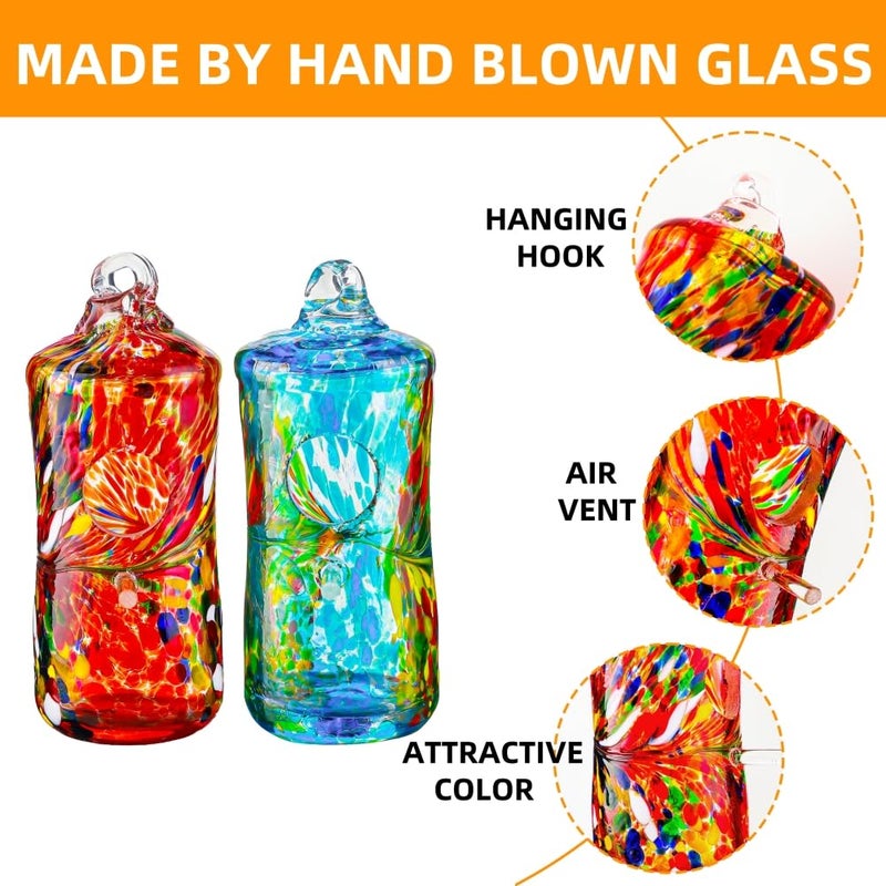 WOSIBO 2 Pack Hummingbird Houses for Outside Hanging Hand Blown Glass Hummingbird Accessories Nest House Bird Houses for Outdoor Patio Garden Decoration - Image 3