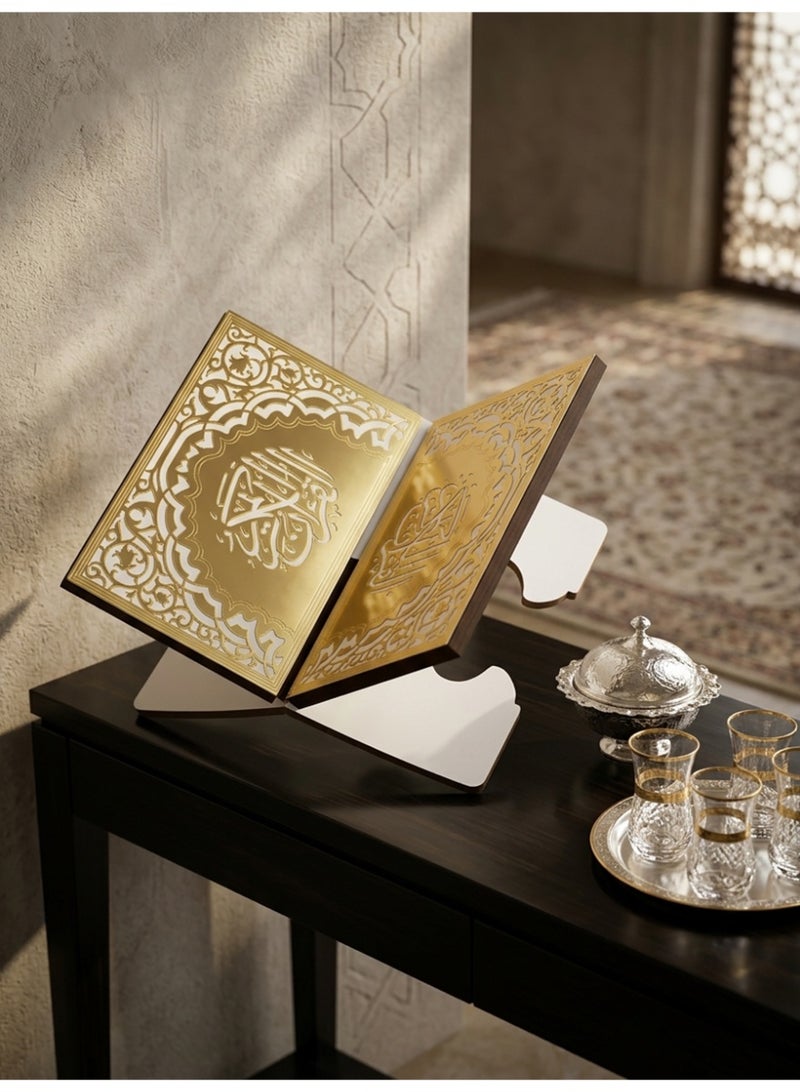 Slema Foldable Wooden Book Stand Quran Bible Book Holder Muslim Reading Bookshelf Magazine Cookbook Display Holder for Display Reading Prayer Chapel - Image 4