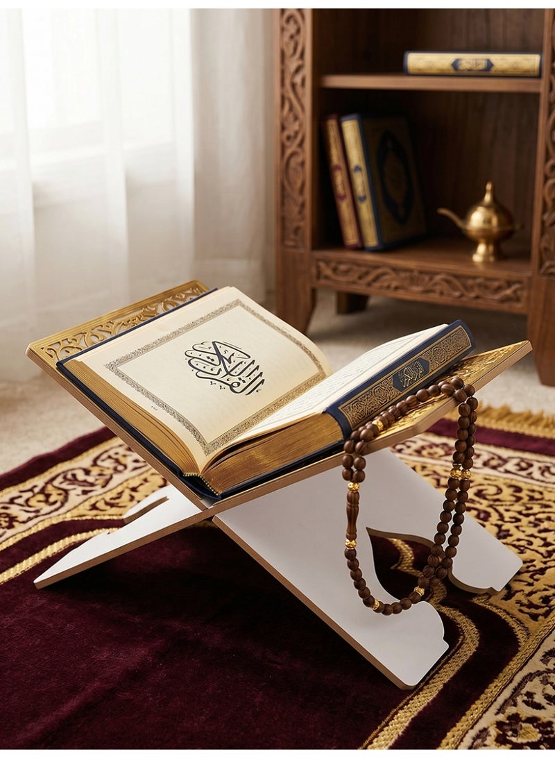Slema Foldable Wooden Book Stand Quran Bible Book Holder Muslim Reading Bookshelf Magazine Cookbook Display Holder for Display Reading Prayer Chapel - Image 5