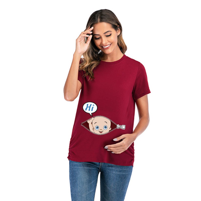 New Printed Short Sleeve Maternity Dress Funny Baby Plus Size Summer Hot Short Sleeve T-Shirt K87-BlackShortSleeve M - Image 4