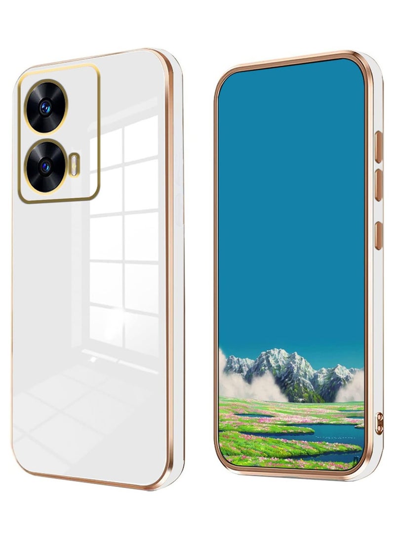 جراب متوافق مع هاتف MOTO G85 5G، قشرة ناعمة مطلية بالكروم الذهبي، أبيض جراب MOTO G85 5G رقيق وناعم مقاوم للصدمات بالكامل - أبيض - Image 1