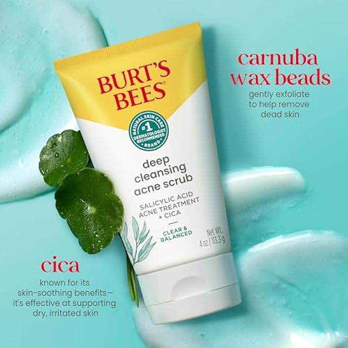 Burt's Bees Burt’s Bees Clear and Balanced Deep Cleansing Acne Scrub, Salicylic Acid Acne Treatment with Cica, Facial Cream Exfoliator Helps Unclog Pores and Reduce Acne, 4 Oz - Image 4