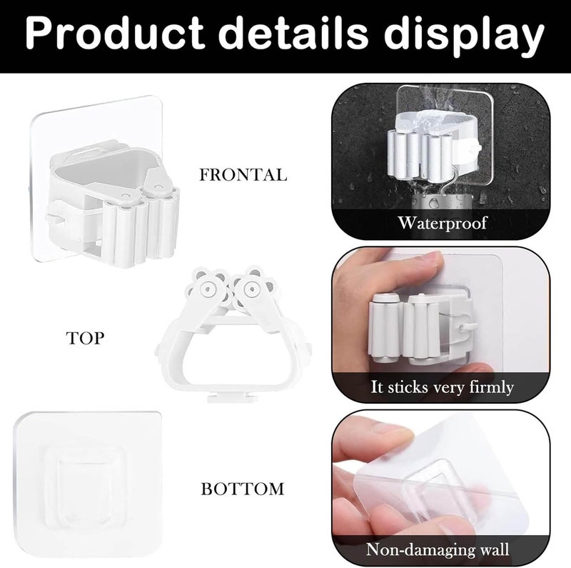 ALMEKAQUZ Self Adhesive Broom Holder - Wall Mounted, 8 Pack, White - Image 5