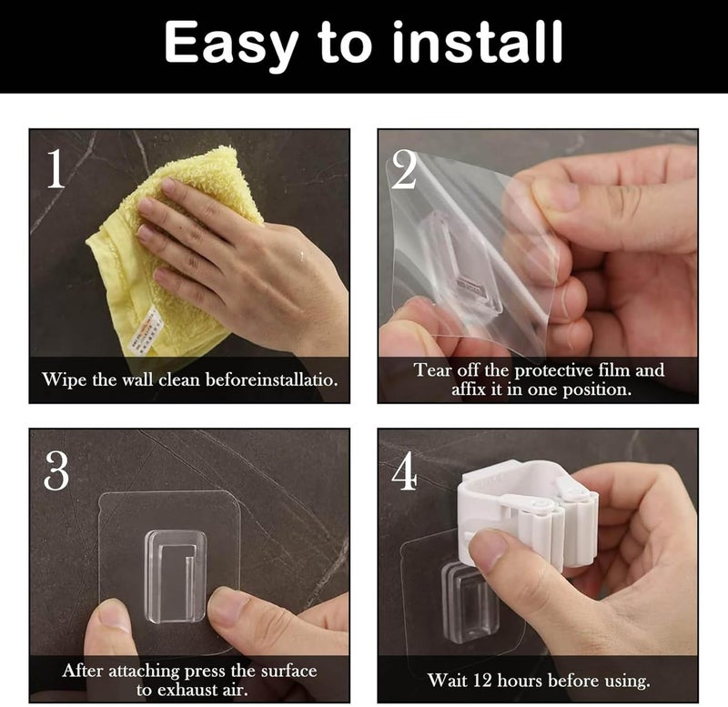 ALMEKAQUZ Self Adhesive Broom Holder - Wall Mounted, 8 Pack, White - Image 3