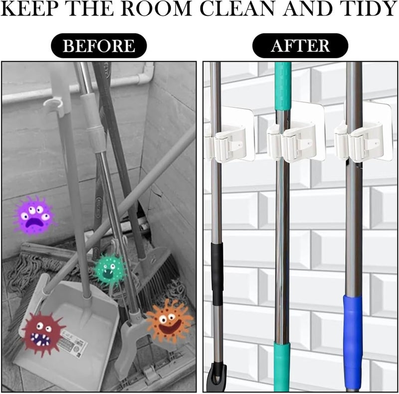 ALMEKAQUZ Self Adhesive Broom Holder - Wall Mounted, 8 Pack, White - Image 4