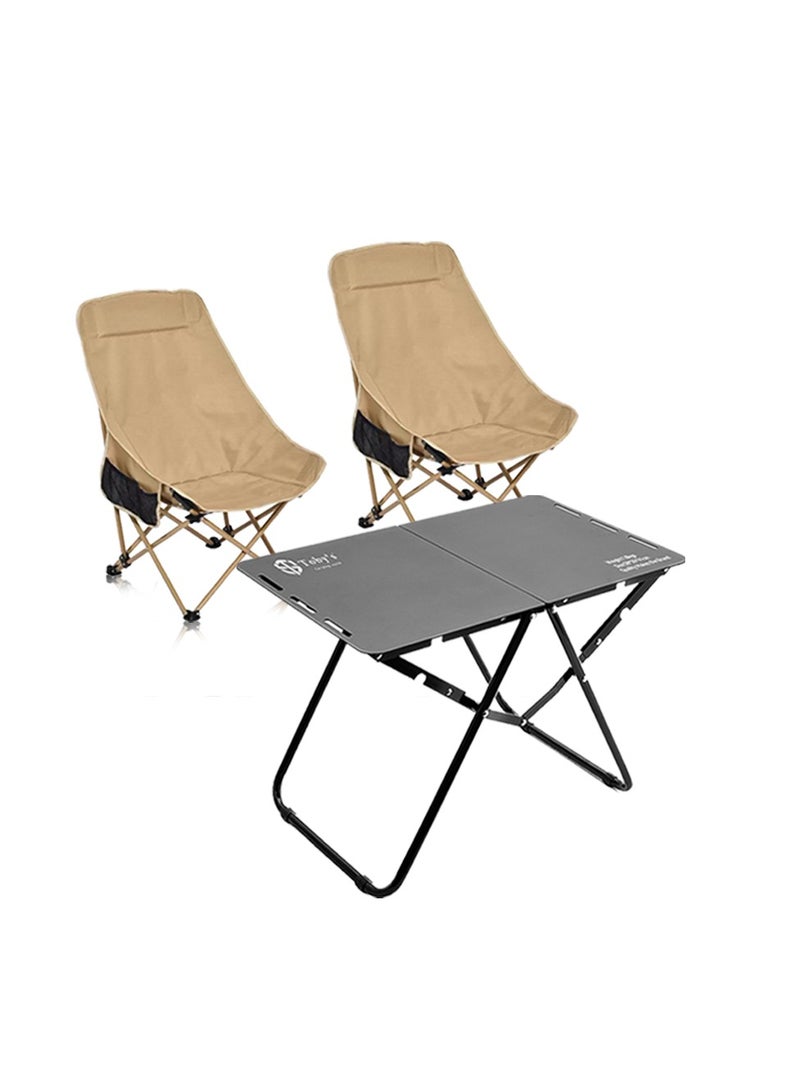 توبيز طاولة توبى الألومنيوم القابلة للطي مع كرسيين تخييم بظهر مرتفع – تصميم خفيف، محمول، متين، مع حقيبة تخزين للرحلات الخارجية - Image 1