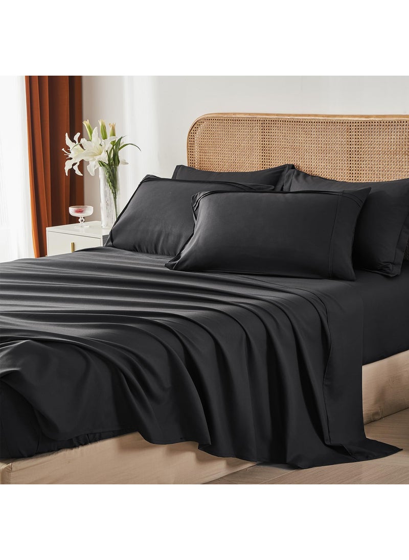 Yogeneg Yogeneg King Size Comforter Set 7 Piece Bed in a Bag Grid Pinch Pleat Black Bedding Set Striped Textured Soft Microfiber Comforter with Sheet Set All Season Complete Bed Set(Black King)  - Image 4