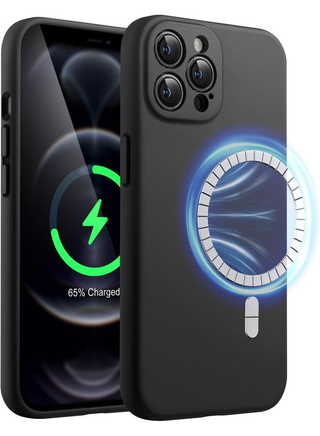 جي تيك جراب سيليكون مغناطيسي لهاتف آيفون 12 برو ماكس مقاس 6.7 بوصة متوافق مع غطاء هاتف ماج سيف مع عدسة الكاميرا حماية كاملة باللون الأسود - Image 1