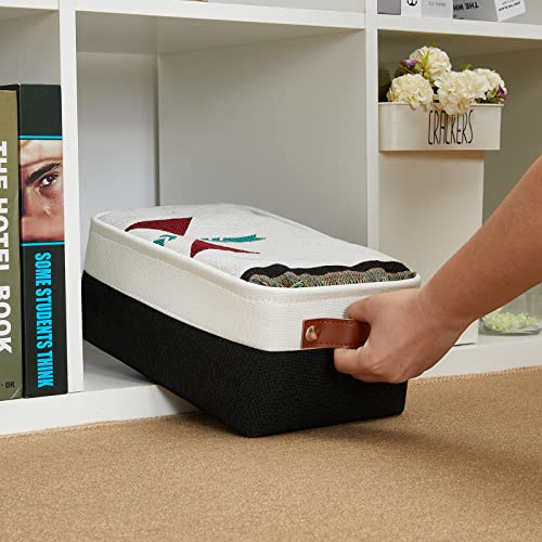 DULLEMELO Small Storage Bin, Collapsible Rectangular Fabric Basket for Organizing, Shelves, Closets, Nursery, Home, Office, Empty Gift Basket (White&Black) - Image 4