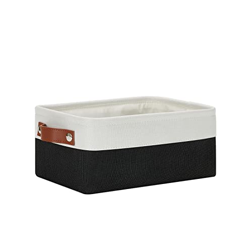 DULLEMELO Small Storage Bin, Collapsible Rectangular Fabric Basket for Organizing, Shelves, Closets, Nursery, Home, Office, Empty Gift Basket (White&Black) - Image 1