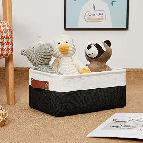 DULLEMELO Small Storage Bin, Collapsible Rectangular Fabric Basket for Organizing, Shelves, Closets, Nursery, Home, Office, Empty Gift Basket (White&Black) - Image 5