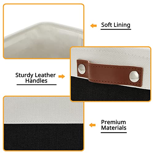 DULLEMELO Small Storage Bin, Collapsible Rectangular Fabric Basket for Organizing, Shelves, Closets, Nursery, Home, Office, Empty Gift Basket (White&Black) - Image 3