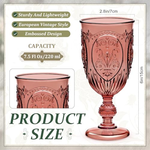 Wiwiqing 24 Pcs Plastic Goblets 7.5oz Vintage Goblet Plastic Wine Glasses Colored Retro Embossed Water Goblets for Wine Bar Juice Baby Shower Wedding Reception Grand Event Party (Mixed Color) - Image 3