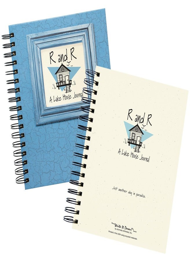 Write it Down series by Journals Unlimited, Guided Journal, R and R, A Lake House Journal, Full-size 7.5"x 9", Blue Hard Cover, Made in USA - Image 2