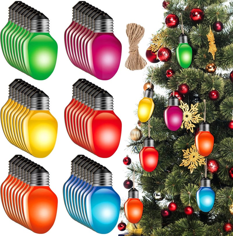 Queekay 48 Pcs Christmas Light Bulbs Cut Outs Wooden Colorful Classroom Decor Hanging Farmhouse Classroom Decor Rustic Reflective Christmas Crafts Wooden Light Bulb Ornaments for Crafts Holiday Christmas - Image 1