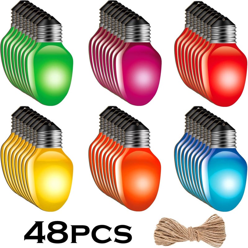 Queekay 48 Pcs Christmas Light Bulbs Cut Outs Wooden Colorful Classroom Decor Hanging Farmhouse Classroom Decor Rustic Reflective Christmas Crafts Wooden Light Bulb Ornaments for Crafts Holiday Christmas - Image 5