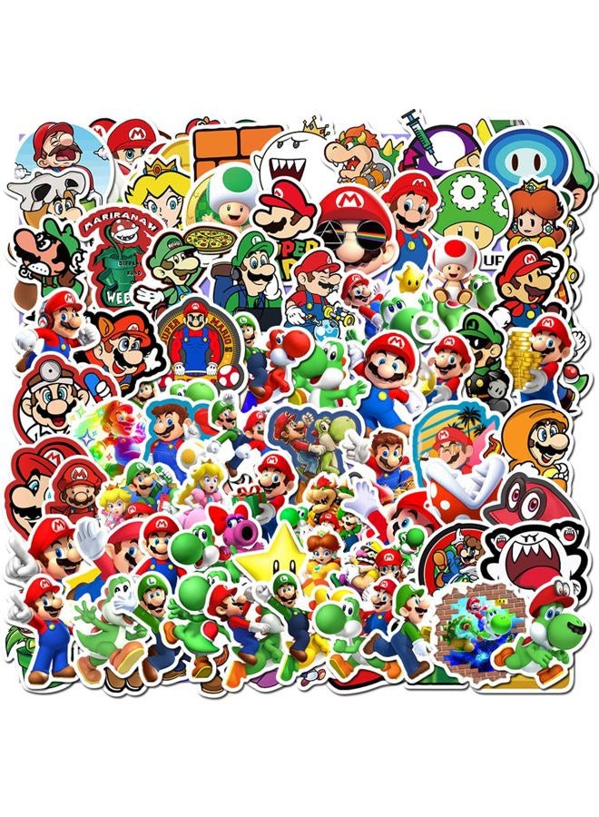YONGAI 100Pcs Mario Sticker for Kids, Cute Cartoon Waterproof Vinyl Decal for Teen Girl Water Bottle Skateboard Notebook Phone Guitar Bike Helmet - Image 1