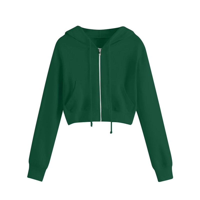 Stylish Hoodie Sweatshirt Zip-up Velvet Womens Coat dark green  - Image 1