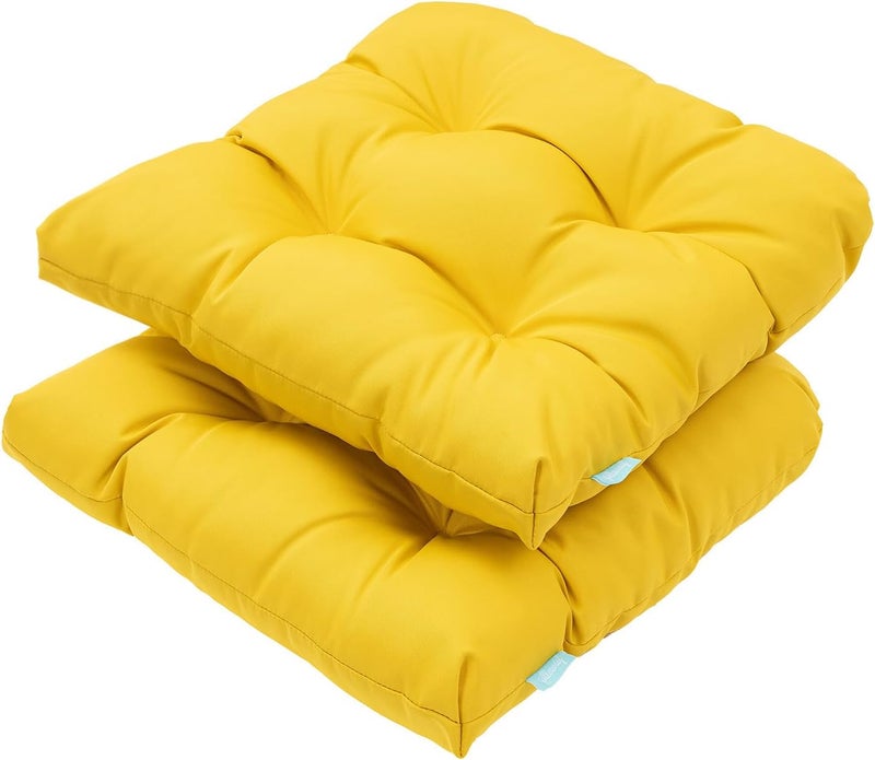 QILLOWAY Outdoor Patio Wicker Seat Cushions Group Loveseat/Two U-Shape/Two Lumbar Pillows for Patio Furniture,Wicker Loveseat,Bench,Porch,Settee of 5 (Yellow) - Image 5