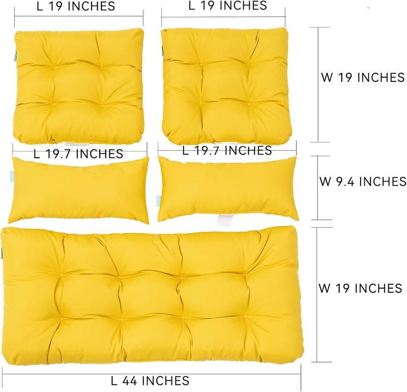 QILLOWAY Outdoor Patio Wicker Seat Cushions Group Loveseat/Two U-Shape/Two Lumbar Pillows for Patio Furniture,Wicker Loveseat,Bench,Porch,Settee of 5 (Yellow) - Image 2