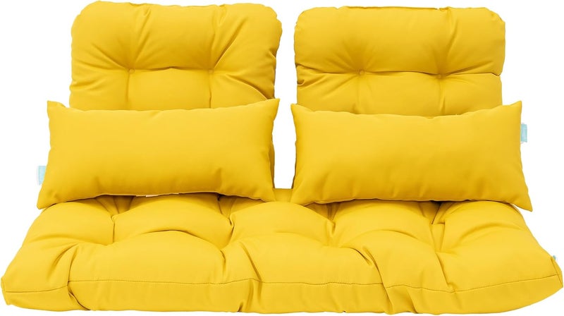 QILLOWAY Outdoor Patio Wicker Seat Cushions Group Loveseat/Two U-Shape/Two Lumbar Pillows for Patio Furniture,Wicker Loveseat,Bench,Porch,Settee of 5 (Yellow) - Image 3