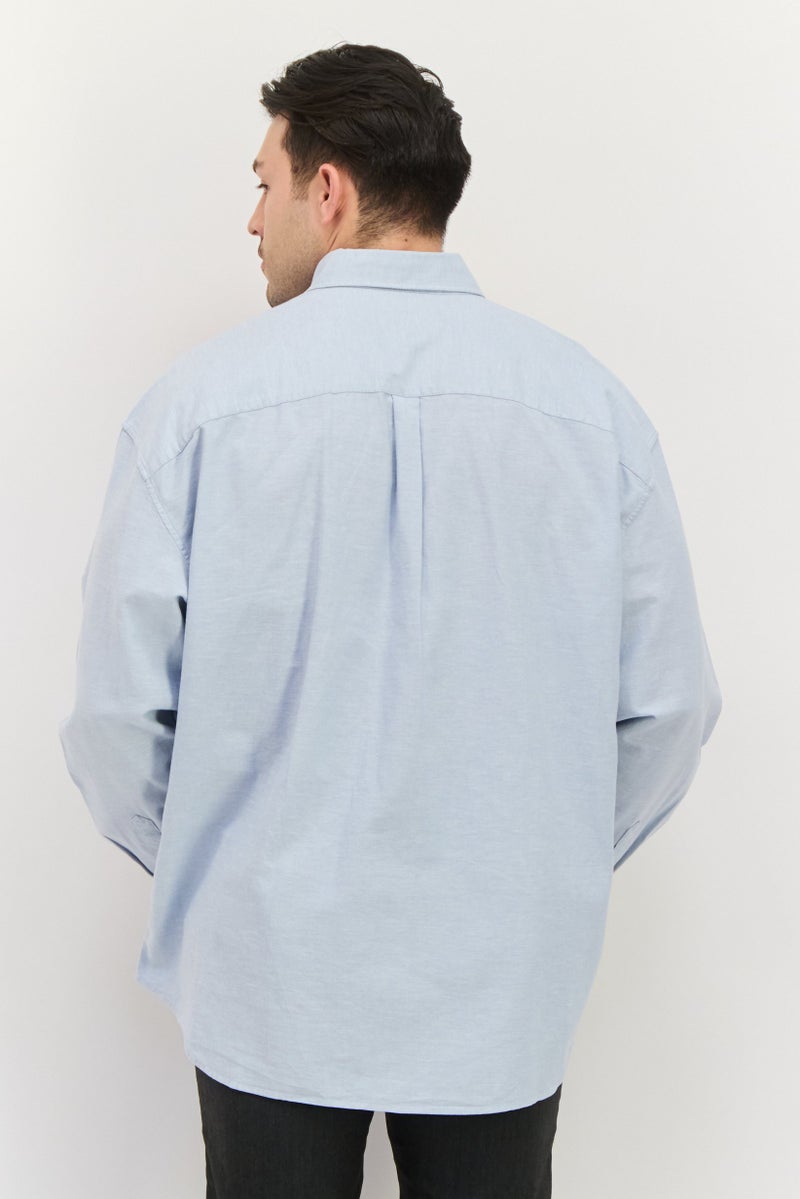 GAP قميص رجالي عادي مزخرف بأكمام طويلة، أزرق فاتح - Image 4