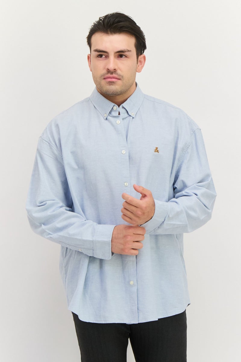 GAP قميص رجالي عادي مزخرف بأكمام طويلة، أزرق فاتح - Image 1