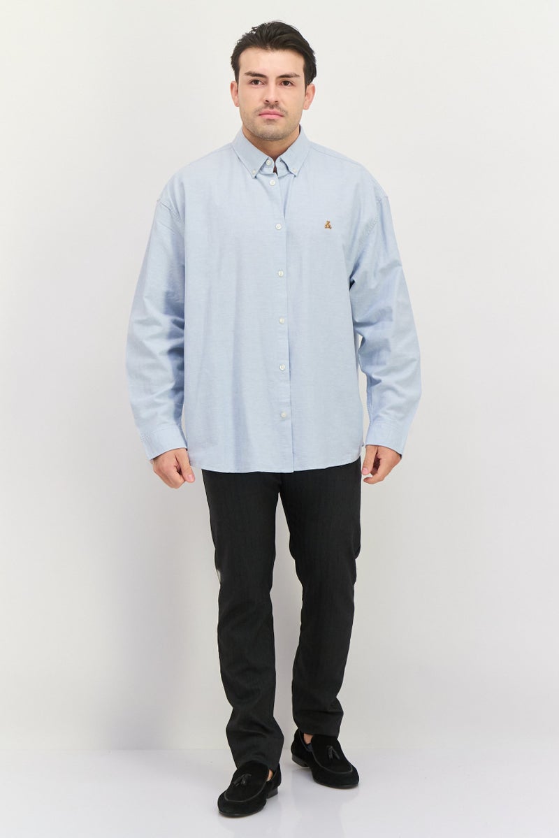 GAP قميص رجالي عادي مزخرف بأكمام طويلة، أزرق فاتح - Image 2
