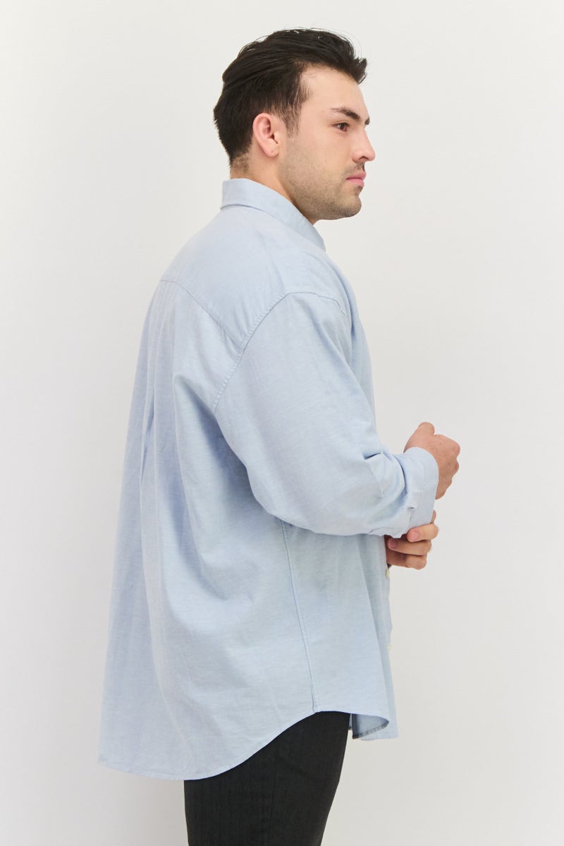 GAP قميص رجالي عادي مزخرف بأكمام طويلة، أزرق فاتح - Image 3