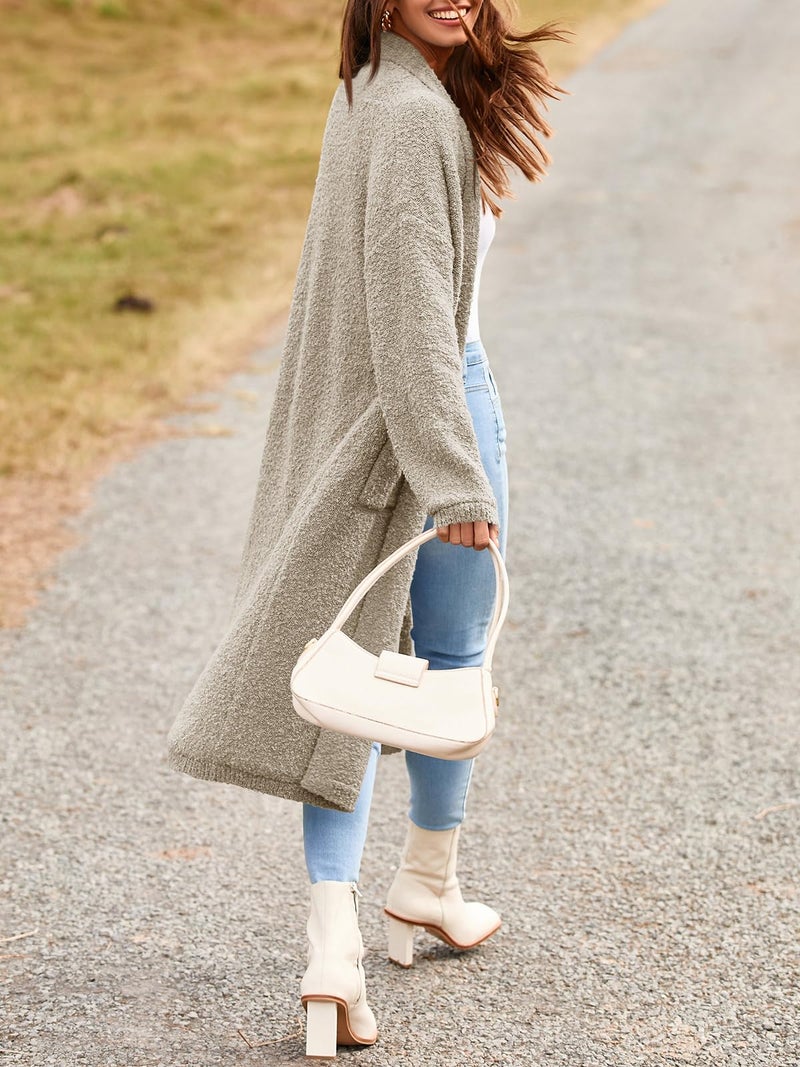 Saodimallsu Womens Open Front Long Cardigan Sweaters Oversized Chunky Fuzzy Lapel Fall 2025 Trendy Duster Sweater Coats Khaki - Image 5
