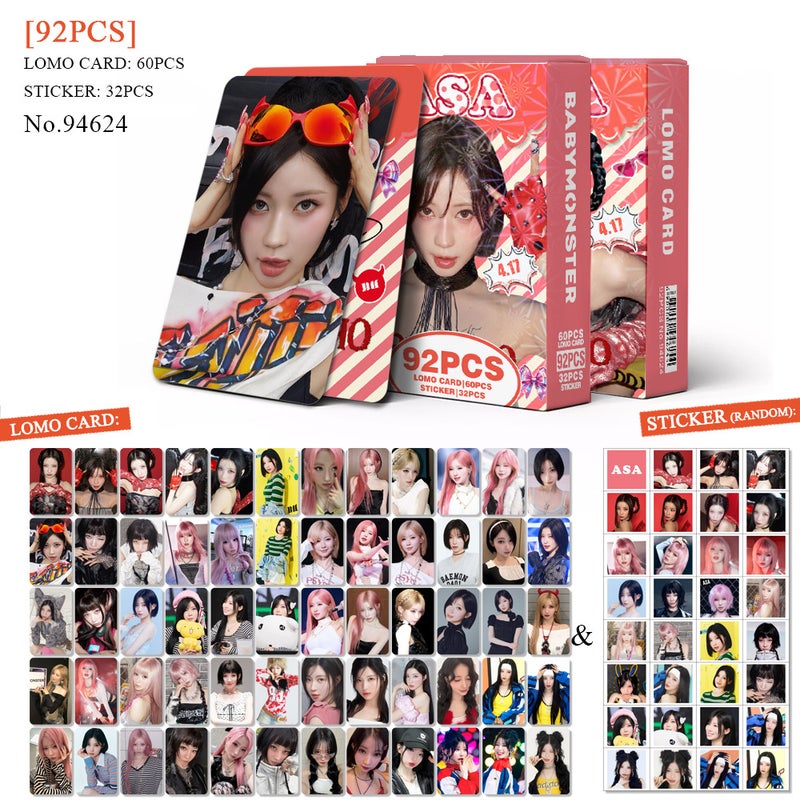BabyMonster Lomocard & Sticker Set – 92PCS (60 Lomocards + 32 Random Stickers) | Aesthetic Photo Card Collection for Fans