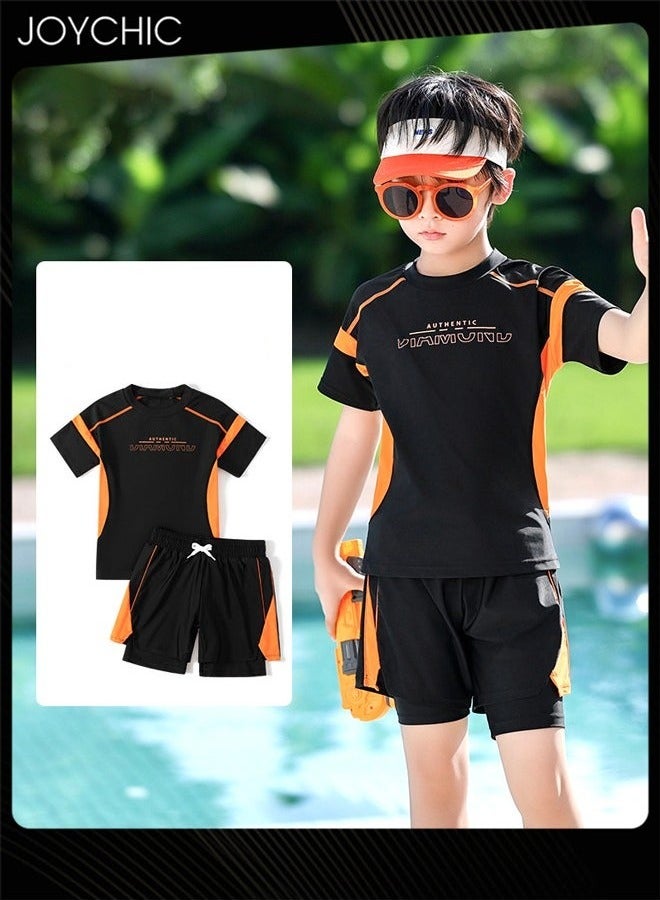 Joychic 2-piece Boys Summer Casual Swimsuits Kids Sun Protection Quick-drying and Breathable Short Sleeved Swimwear Separate Top and Bottom Set  - Image 1