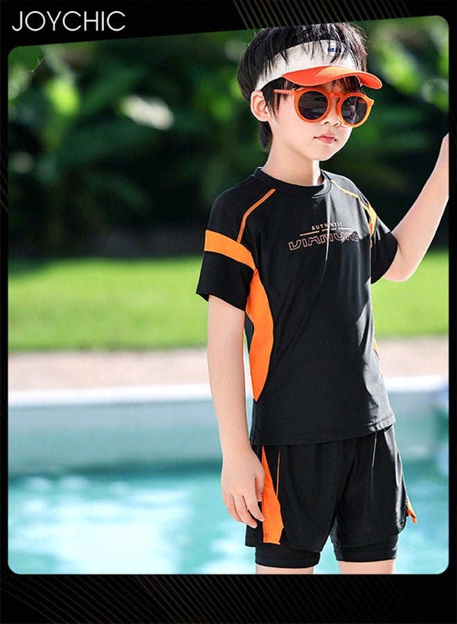 Joychic 2-piece Boys Summer Casual Swimsuits Kids Sun Protection Quick-drying and Breathable Short Sleeved Swimwear Separate Top and Bottom Set  - Image 2