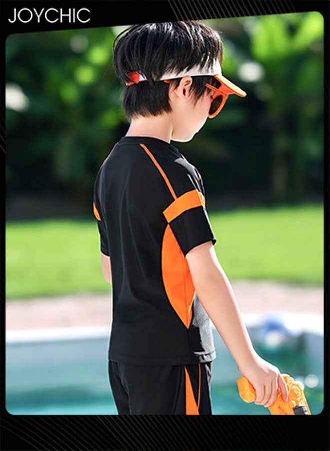 Joychic 2-piece Boys Summer Casual Swimsuits Kids Sun Protection Quick-drying and Breathable Short Sleeved Swimwear Separate Top and Bottom Set  - Image 3