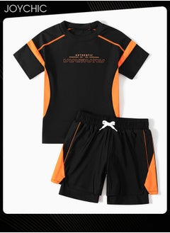Joychic 2-piece Boys Summer Casual Swimsuits Kids Sun Protection Quick-drying and Breathable Short Sleeved Swimwear Separate Top and Bottom Set  - Image 4