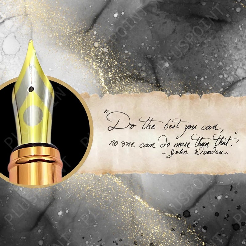 PLUSPOINT قلم حبر فاخر بجسم معدني بتشطيب غير لامع مع مشبك مرصع بحجر ذهبي وردي، قلم إيريديوم، تفاصيل ذهبية وردية، مجموعة هدايا تشمل محول حبر للرجال والنساء، التنفيذيين - Image 4