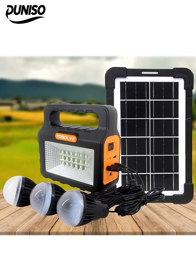 DUNISO Solar Power Lighting System With 3 LED bulbs And Solar Panel Bulbs,Multifunctional Outdoor Rechargeable Lighting System，Safe and Durable，Applicable to All Places - Image 1
