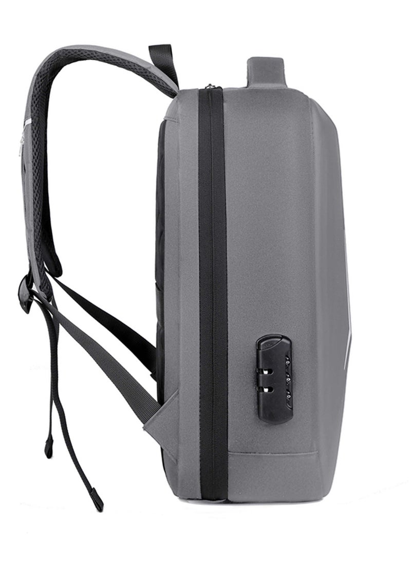 هايك Semi Hard 16-inch Unisex Laptop Backpack with Built in Combination lock and USB/ Headphone Port Daypack for Travel, Office and Business, HK2252-Light Grey - Image 3